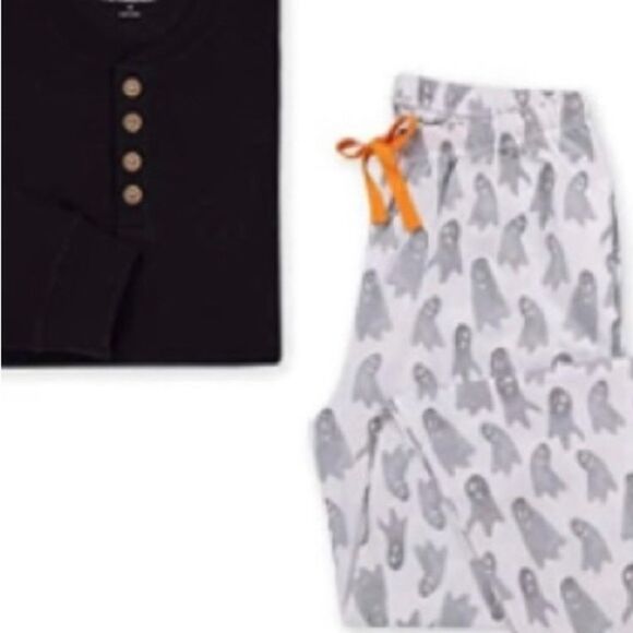 Burt’s Bees NEW Men's Halloween Pajama Set Henley Ghost Pants SZ XL Extra Large - Picture 1 of 4